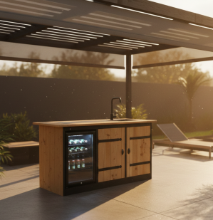 Buitenkeuken Arkansas - 70 Liter Koelkast - met wasbak - zwart omlijst - Douglas Hout