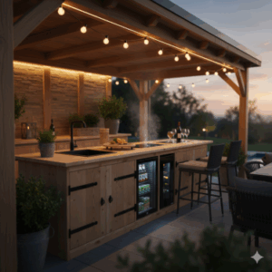 Buitenkeuken Deluxe - Miami - 70 Liter Koelkast + Wijnkoelkast - met wasbak - Douglas Hout