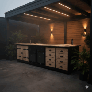 Buitenkeuken Deluxe - Kopenhagen - 70 Liter Koelkast - met wasbak - zwart omlijst - Douglas Hout