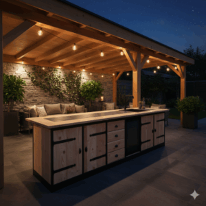 Buitenkeuken Deluxe - Nashville - 70 Liter Koelkast - met wasbak - zwart omlijst - Douglas Hout