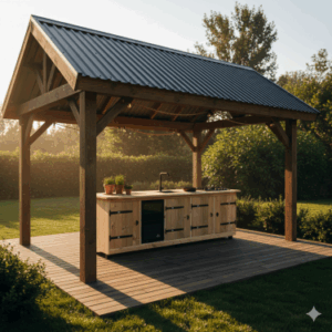 Buitenkeuken Deluxe - Montreal - 70 Liter Koelkast + Kookplaat - met wasbak - Douglas Hout