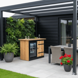 Buitenkeuken Kentucky - 70 Liter Koelkast - zwart omlijst - Douglas Hout