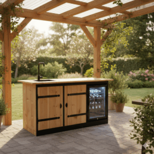 Buitenkeuken Alaska - 70 Liter Koelkast - met wasbak - zwart omlijst - Douglas Hout