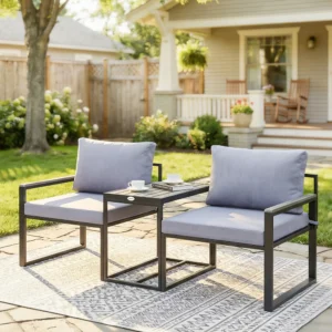 Bistro set 3 delig - Metaal - grijs - Incl. Kussens