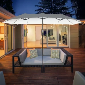 Dubbele Parasol - met LED - Creme wit - Ovaal - 450x267x240 cm