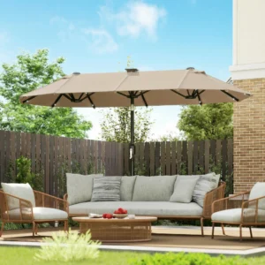 Dubbele Parasol - met LED - Khaki - Ovaal - 292x150x218 cm