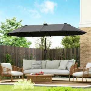 Dubbele Parasol - met LED - Grijs - Ovaal - 292x150x218 cm