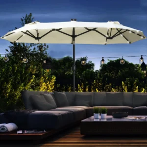 Dubbele Parasol - met LED - Beige - Ovaal - 292x150x218 cm