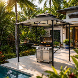 BBQ Gazebo met LED verlichting - 240x150x258 cm - beige