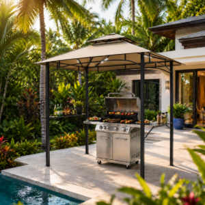 BBQ Gazebo met LED verlichting - 240x150x258 cm - donkergrijs