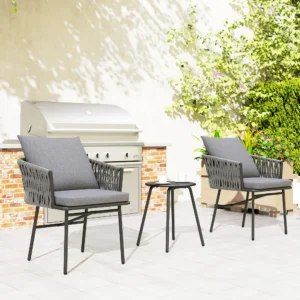 Bistro set 3 delig - kunstrotan - grijs - Incl. Kussens