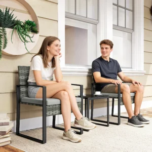 Bistro set 3 delig - Rattan - lichtgrijs