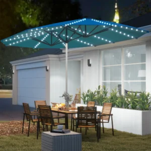 Dubbele Parasol - met LED - Lichtblauw - Ovaal - 450x267x250 cm