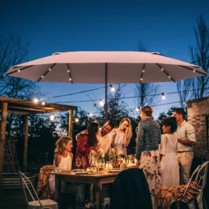 Dubbele Parasol - met LED - Khaki - Ovaal - 440x260x256 cm