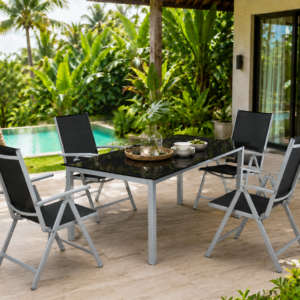 Tuinset - 4 verstelbare stoelen +1 tafel - Zilver