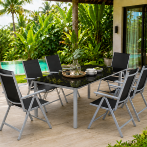 Tuinset - 6 verstelbare stoelen +1 tafel - Zilver