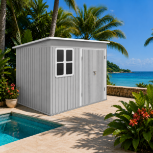Tuinhuis - met raam en brede deur - 260x177x190 cm (bxdxh) - Grijs - Incl. Bodemframe