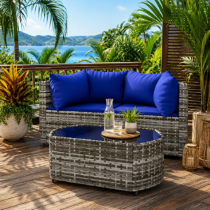 Loungeset - 3-delig - poly rattan - grijs